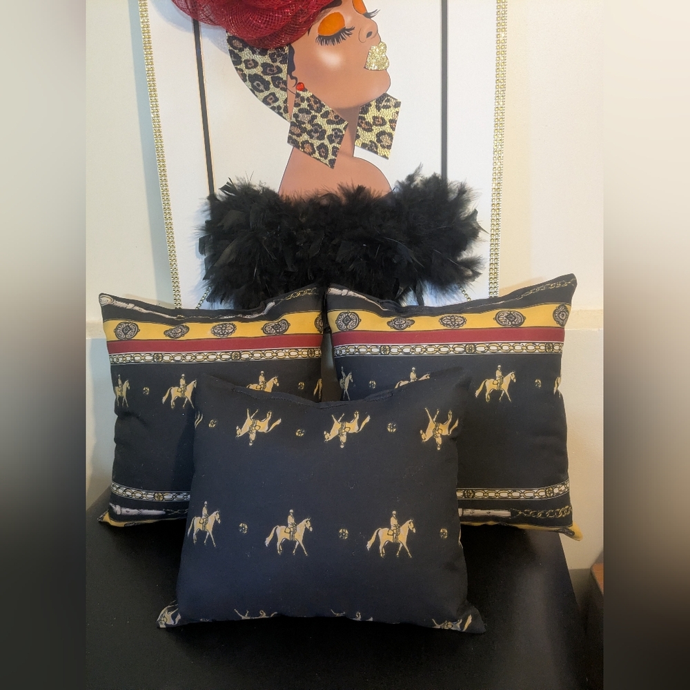 Purse Pillows SET of 3  Handmade Horse & Bridle Chain Print Decorative Design